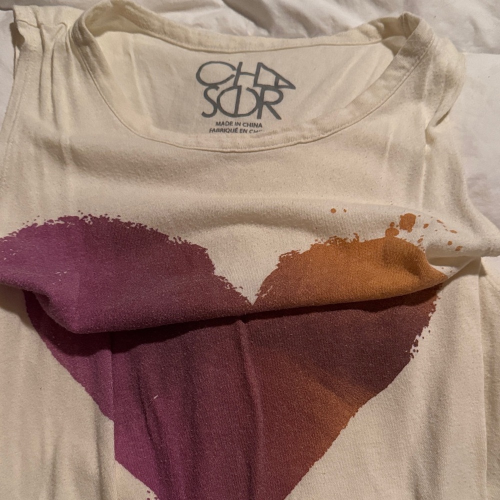 Chaser Cream Tank Top with Purple and Orange Heart